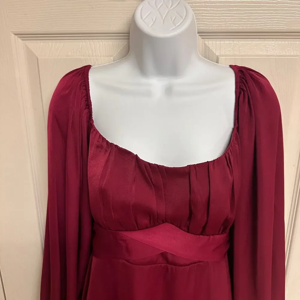 Altar'd State Burgundy Lola Crossover Long Sleeve Dress Size XL‎ Elegant